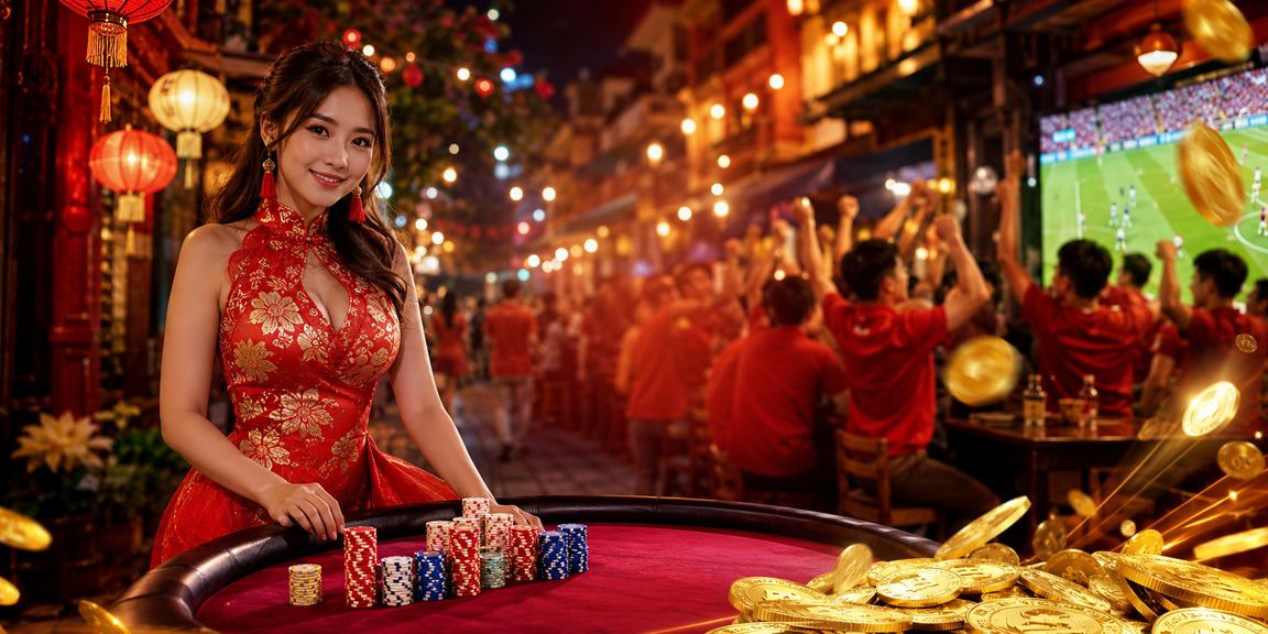 Khung cảnh giải trí Hà Nội về đêm với đèn lồng rực rỡ bên cạnh nền tảng casino trực tuyến